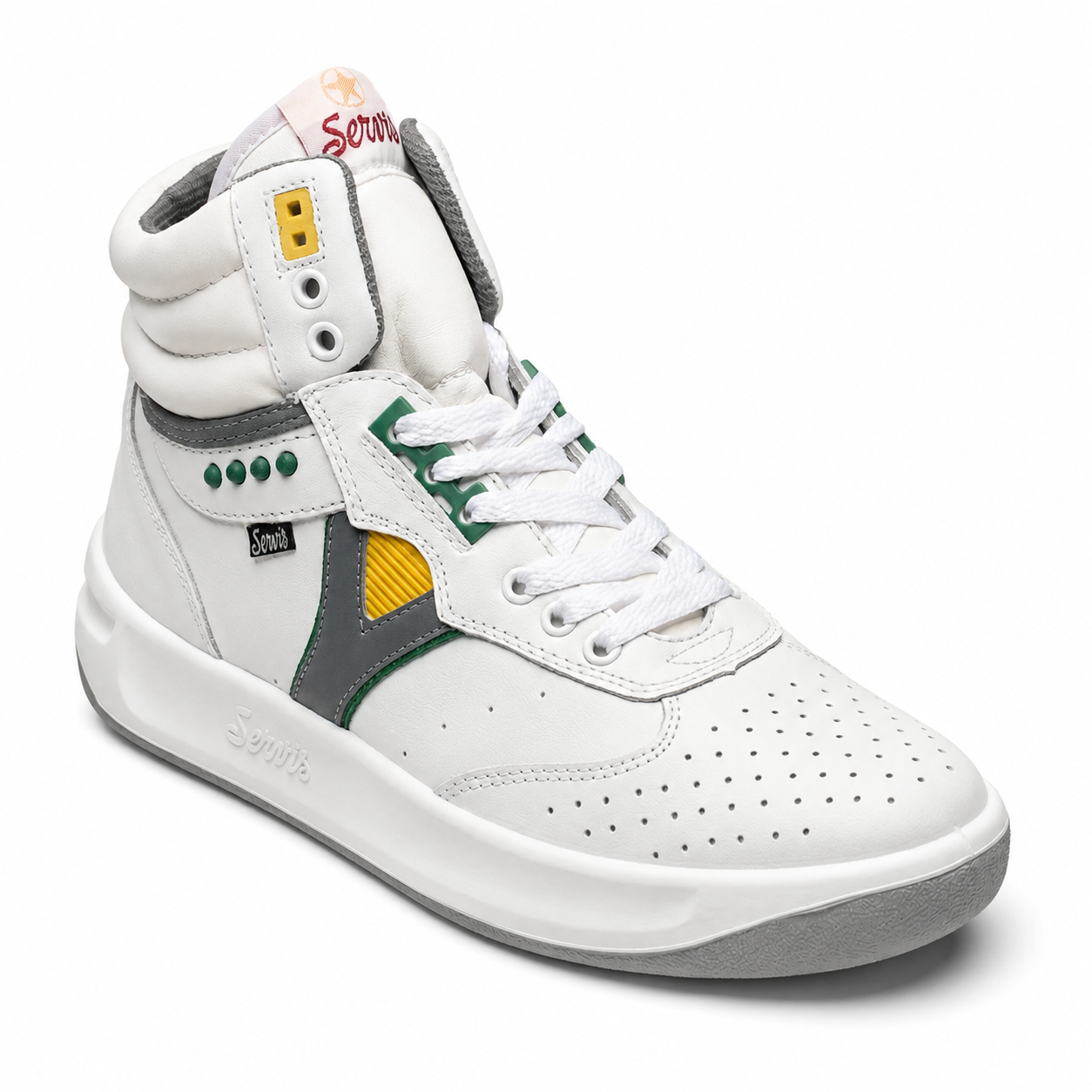 Servis Men's High-Top Casual Sneakers - White with Multi-Color Accents
